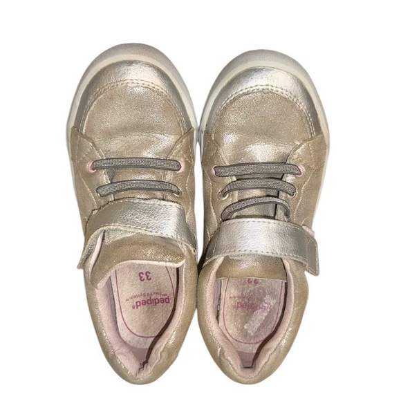 PEDIPED Dani Silver leather sneakers no tie girl’s tennis shoes size 33 1.5 2 - Picture 4 of 17